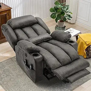 MEETWARM Oversized Dual Motor Power Lift Recliner-Lay-Flat Electric Recliner for Big Elderly, with Heat, Massage, Extended Footrest, Lumbar Pillow & USB/Type-C Ports(Grey)