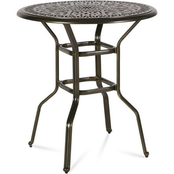 MEETWARM Patio Height Bar Table, 35.4" Bar Height Bistro Table, Outdoor Cast Aluminum Bistro Round High Top Dining Table with 2" Umbrella Hole for Garden Deck Backyard, Dark Bronze