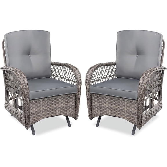 MEETWARM Patio Wicker Rocking Glider Set, All-Weather Outdoor Rattan Patio Rocking Chairs of 2, Patio Conversation Set with Thickened Cushions for Porch Garden & Backyard, Gray