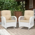 thumbnail image 1 of MEETWARM Patio Wicker Rocking Glider Set, All-Weather Outdoor Rattan Patio Rocking Chairs of 2, Patio Conversation Set with Thickened Cushions for Porch Garden & Backyard, White Wicker/Beige, 1 of 7