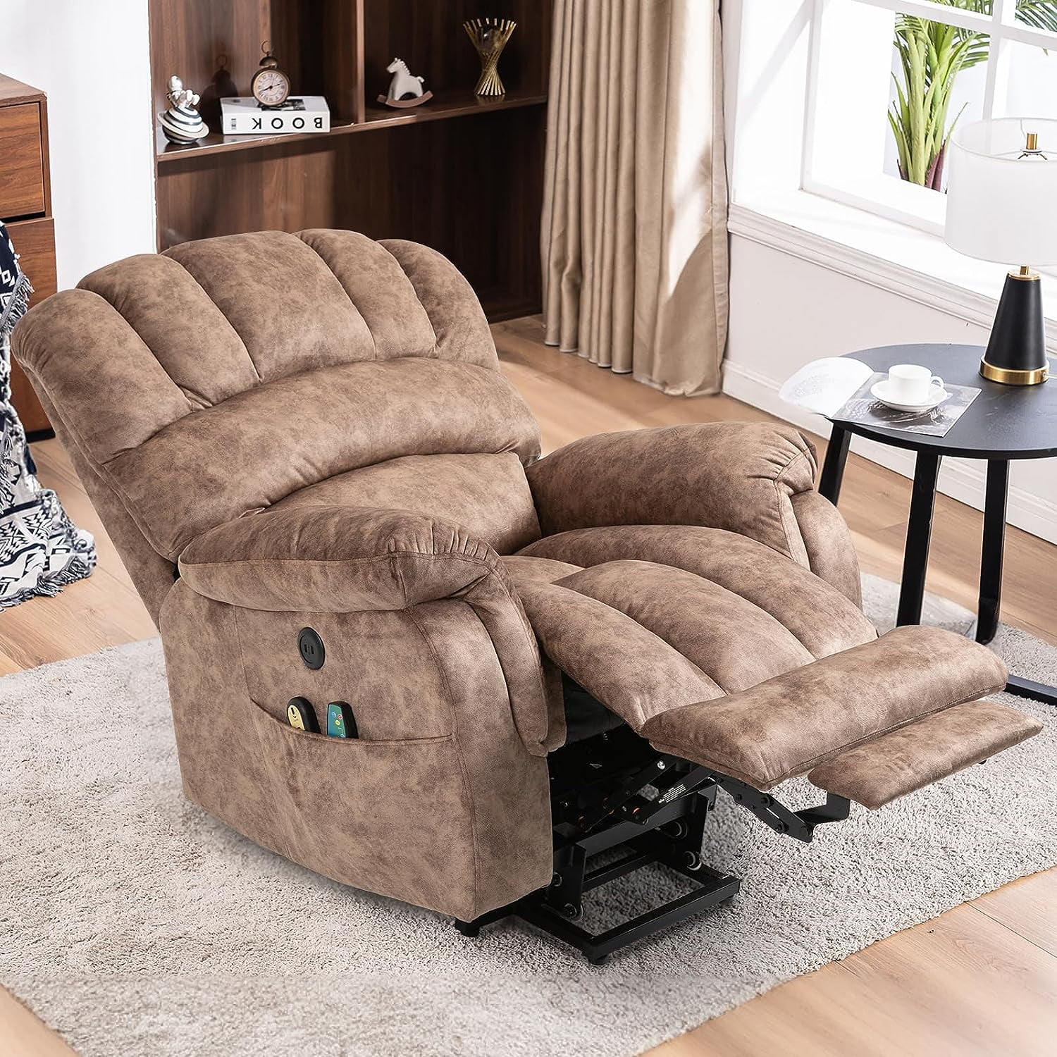 MEETWARM Power Lift Recliner for Seniors, Massage & Heated, USB Ports, Plush-Brown