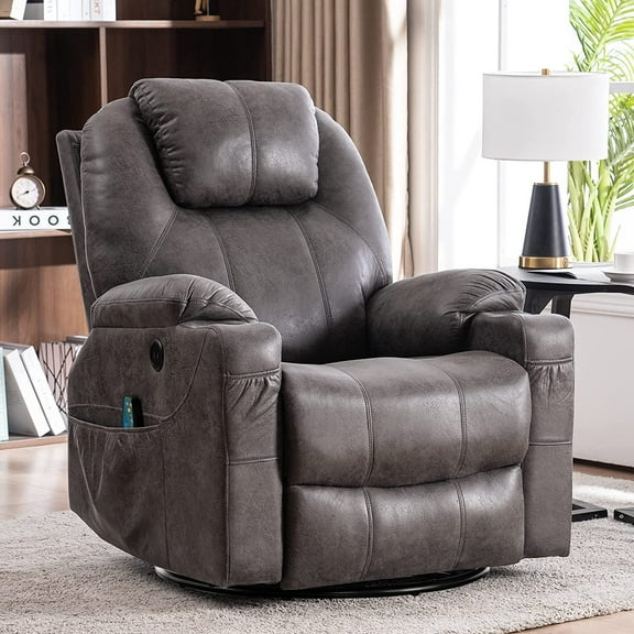 MEETWARM Swivel Rocker Recliner Chair with Massage and Heat, Gray