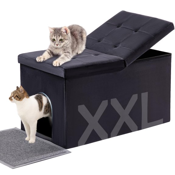 MEEXPAWS Cat Litter Box Enclosure Furniture Hidden Extra Large, Lift Design Lid Velvet Cat Washroom Bench Storage Cabinet | 35.4x19.7x19.7 in | Dog Proof|Urine Proof Inside|Quick Assembly| Easy Clean