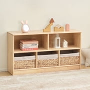 MEEYOO Solid Rubber Wood Kids Bookcase 43.3L", 2-Tier Toy Organizers and Storage Bins, Montessori Book Shelf for Kids Rooms, Playroom, Nursery, Classroom, Kindergarten