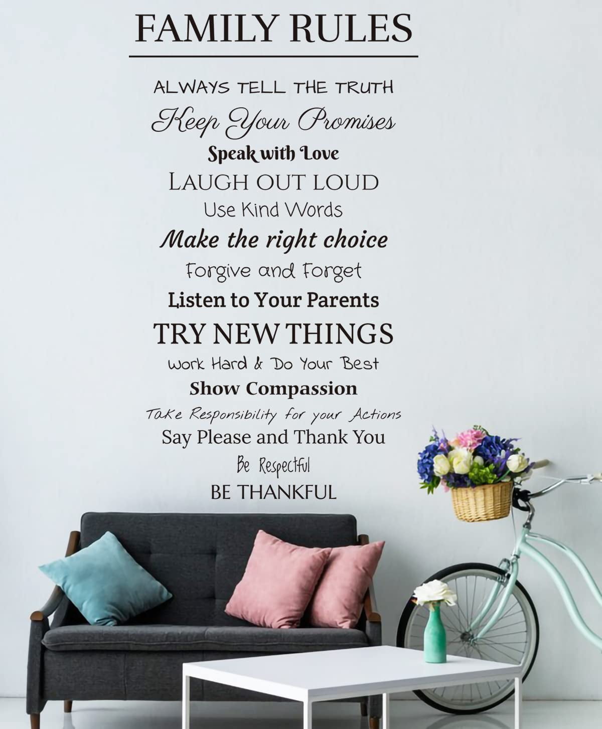 MEFOSS Removable Family Rules Wall Decal Letters Saying House Rules