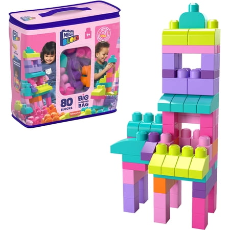MEGA BLOKS Big Building Bag Toddler Block Toys with 80 Pieces
