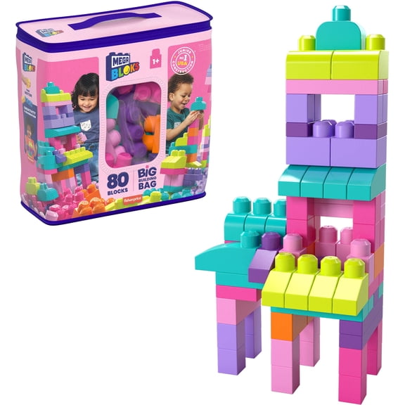 MEGA BLOKS Big Building Bag Toddler Block Toys with 80 Pieces