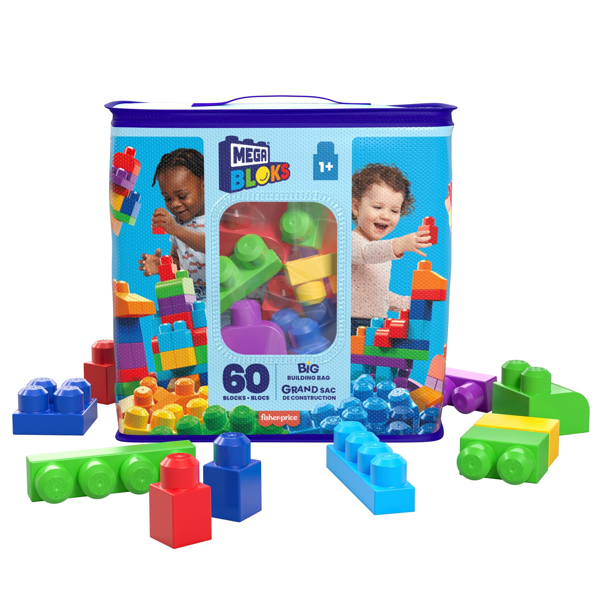 Mega Bloks First Builders Big Building Bag with Big Building Blocks,  Building Toys for Toddlers (80 Pieces) - Blue Bag 3-5 years