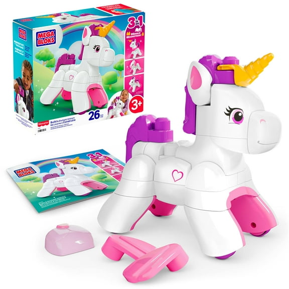 MEGA BLOKS Build & Enchant Unicorn, Pegasus, Puppy Toy Block Set (26 Pieces) for Toddlers and Kids
