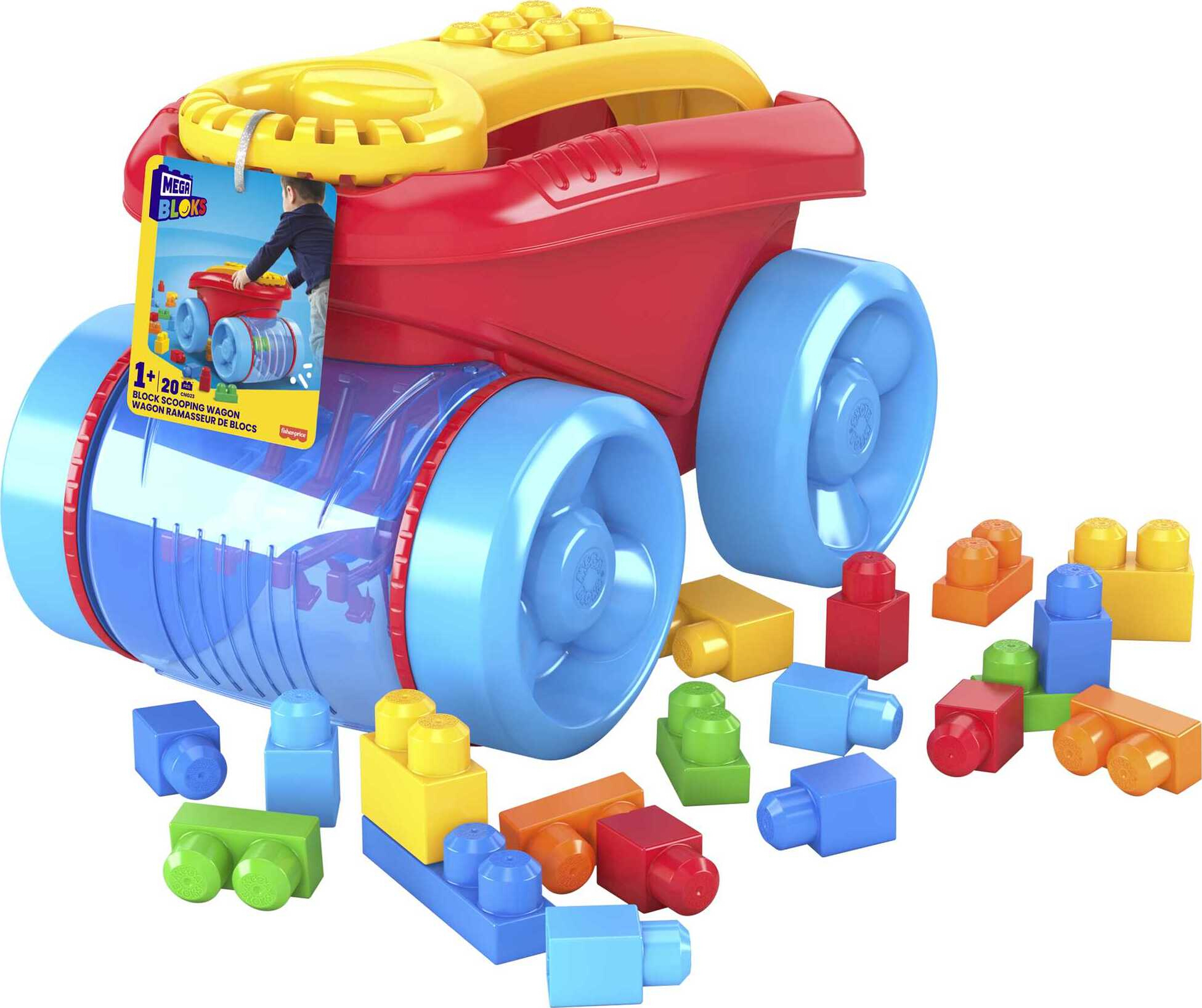 MEGA BLOKS Fisher-Price Blue Block Scooping Wagon Building Toy (21 Pieces) for Toddler - image 1 of 7