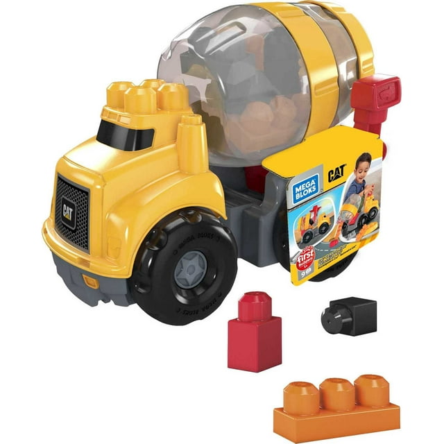 MEGA BLOKS Fisher-Price Building Toy Blocks Cat Cement Mixer Truck (9 Pieces) For Toddler