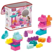 MEGA BLOKS Fisher-Price Toy Blocks Big Building Bag with Storage 80 Pieces for Toddler, Pink