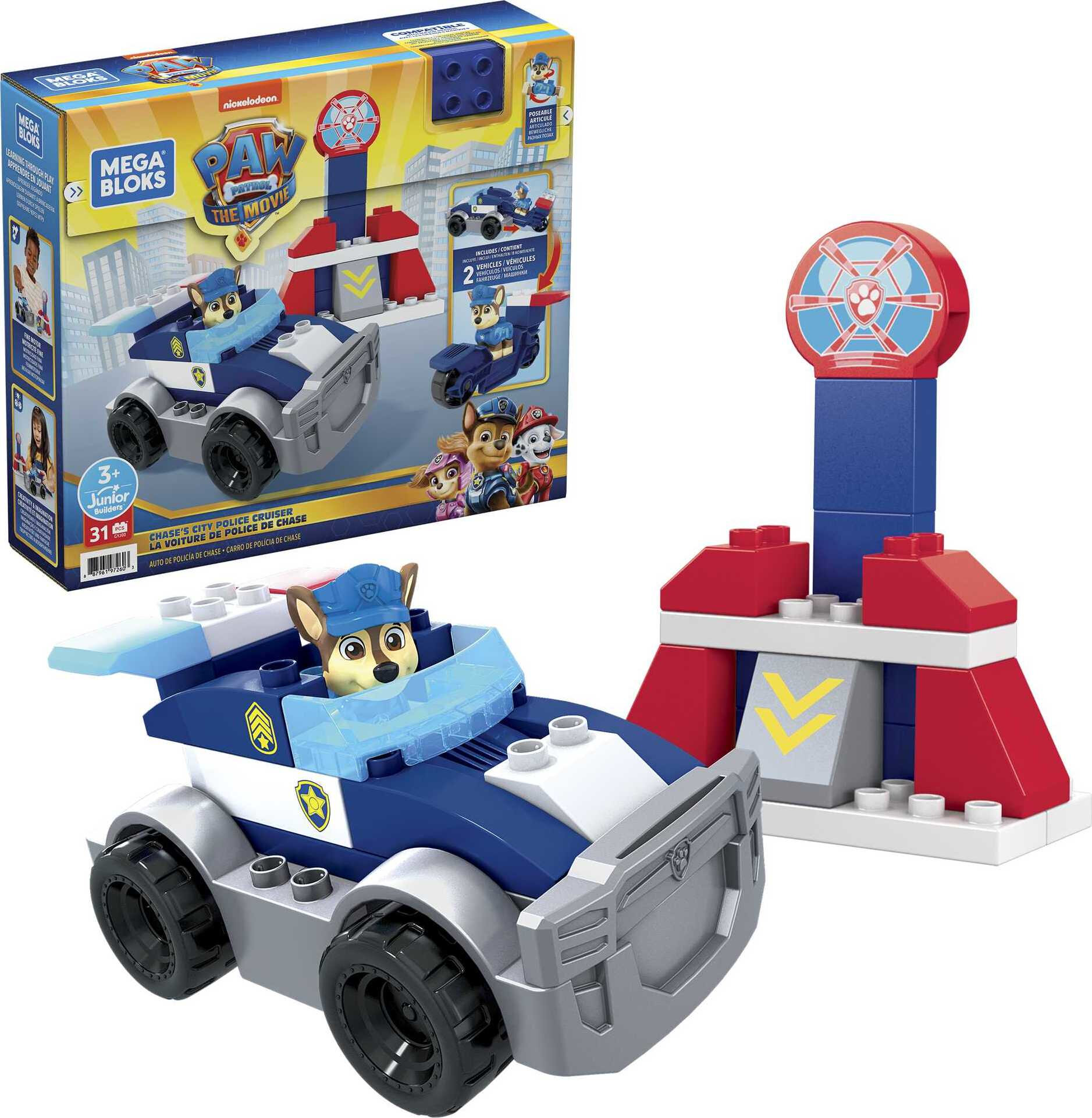 MEGA BLOKS PAW Patrol Toy Blocks Chase's City Police Cruiser with 1 Figure (31 Pieces) - image 1 of 7