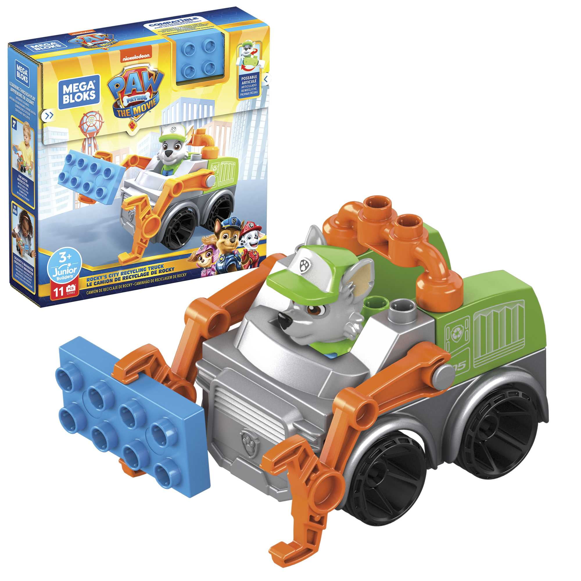 MEGA BLOKS PAW Patrol Toy Blocks Rocky s City Recycling Truck with 1 Figure 11 Pieces