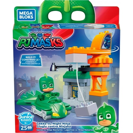 MEGA BLOKS PJ Masks Gekko vs. Night Ninja with Building Blocks, Building Toys for Toddlers (25 Pieces)