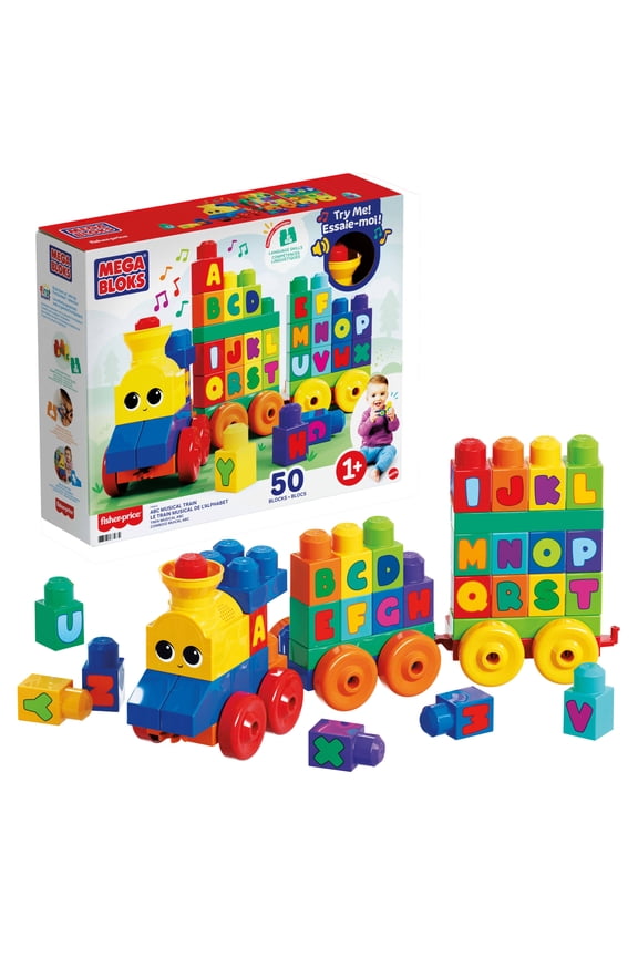 Toy Blocks ABC Musical Train with Sounds and Music (50 Pieces) for Toddler