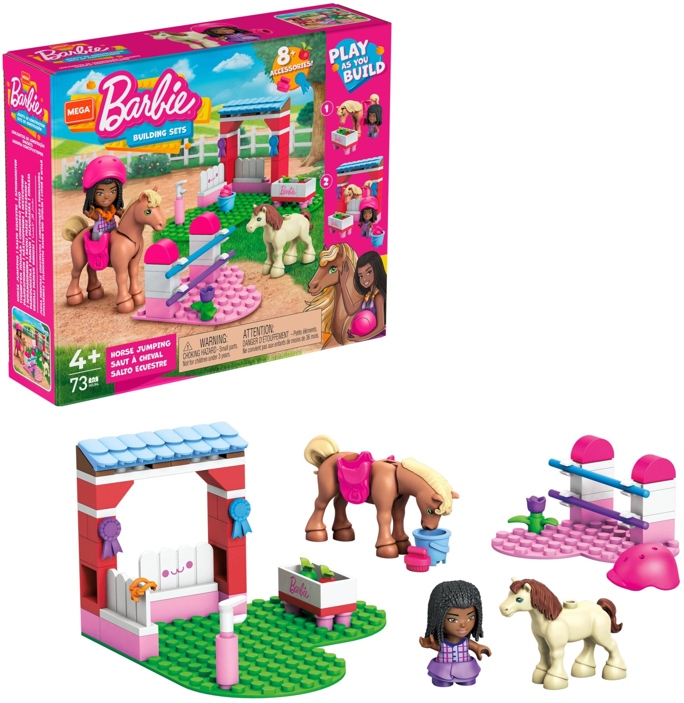 professionel Måske Stipendium MEGA Barbie Building Toy Kit Horse Jumping with 1 Micro-Doll and Horses (73  Pieces) - Walmart.com