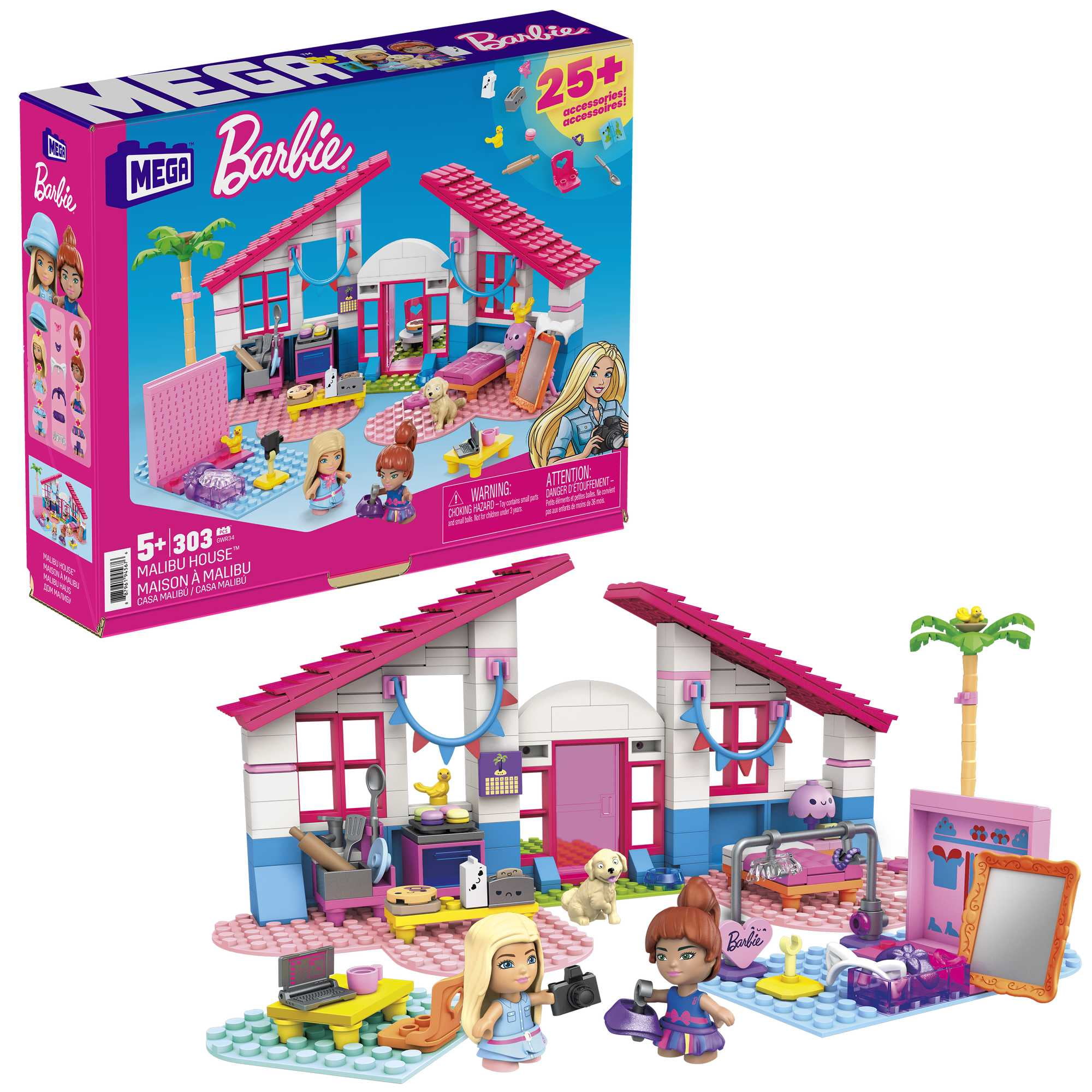 MEGA Barbie Building Toy Kit Malibu Dream House with 2 Micro-Dolls (303 Pieces) MEGA Barbie Building Toy Kit Malibu Dream House with 2 Micro-Dolls (303 Pieces)