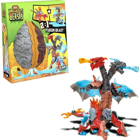 MEGA Breakout Beasts 2-in-1 Fusion Beast Construction Set with 2 Buildable Figures, Slime for Kids