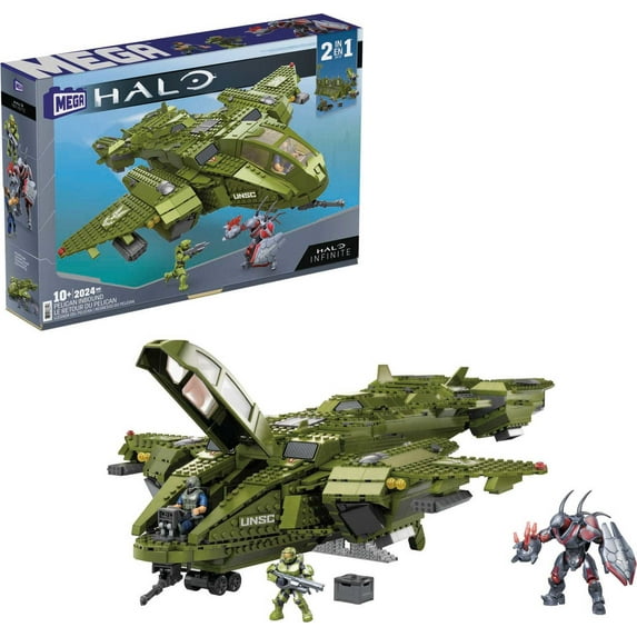 MEGA Halo Infinite Pelican Inbound Toy Vehicle Building Kit with 3 Figures (2024 Pieces)