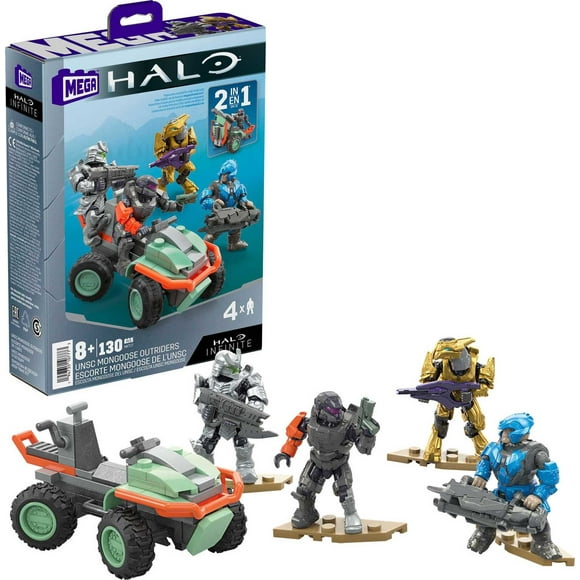 MEGA Halo UNSC Mongoose Outriders Building Kit with 4 Micro Action Figures (130 pieces)