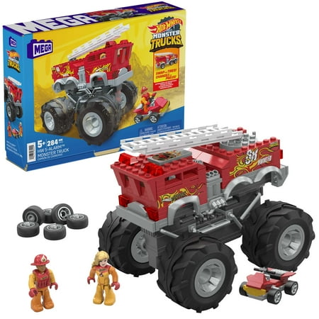 MEGA Hot Wheels 5-Alarm Fire Truck Monster Truck Building Set with 1 Figure (284 Pieces)