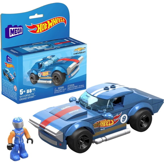 MEGA Hot Wheels 64 Corvette Grand Sport Building Toy Car with 1 Figure (88 Pieces)