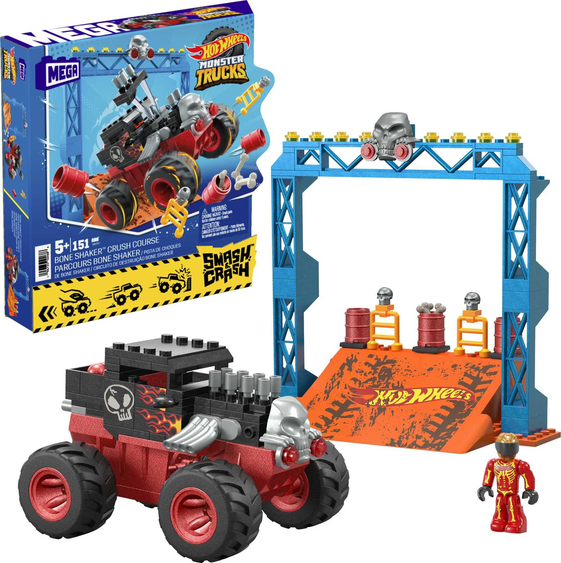 MEGA Hot Wheels Bone Shaker Crush Course Monster Truck Building Toy with 1 Figure (151 Pieces) - image 1 of 7