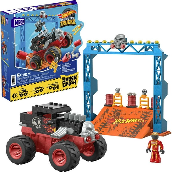 MEGA Hot Wheels Bone Shaker Crush Course Monster Truck Building Toy with 1 Figure (151 Pieces)