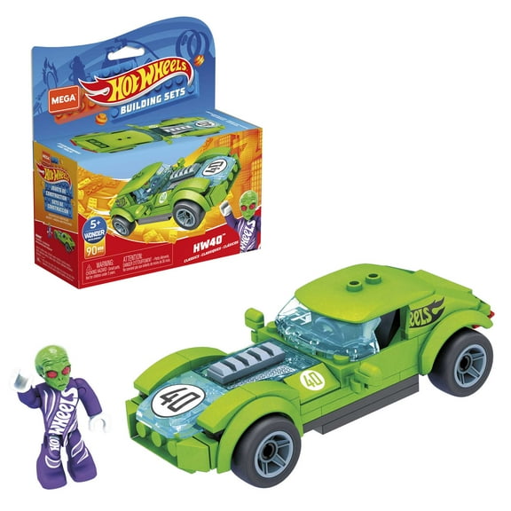 MEGA Hot Wheels Building Toy Kit HW40 Race Car with 1 Figure (91 Pieces)