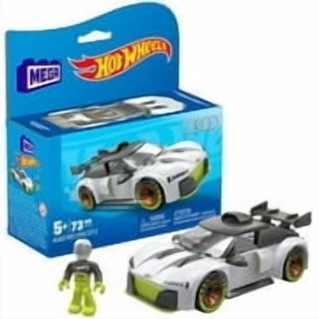 MEGA Hot Wheels Building Toy Race Car Playset, Audi R8 LMS GT2 with 73 Pieces, 1 Micro Action Figure Driver, White, Gift Ideas for Kids Age 5+ Years