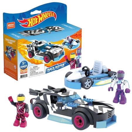 MEGA Hot Wheels Building Toy Race Cars Track Ripper & Kart with 2 Figures (138 Pieces)