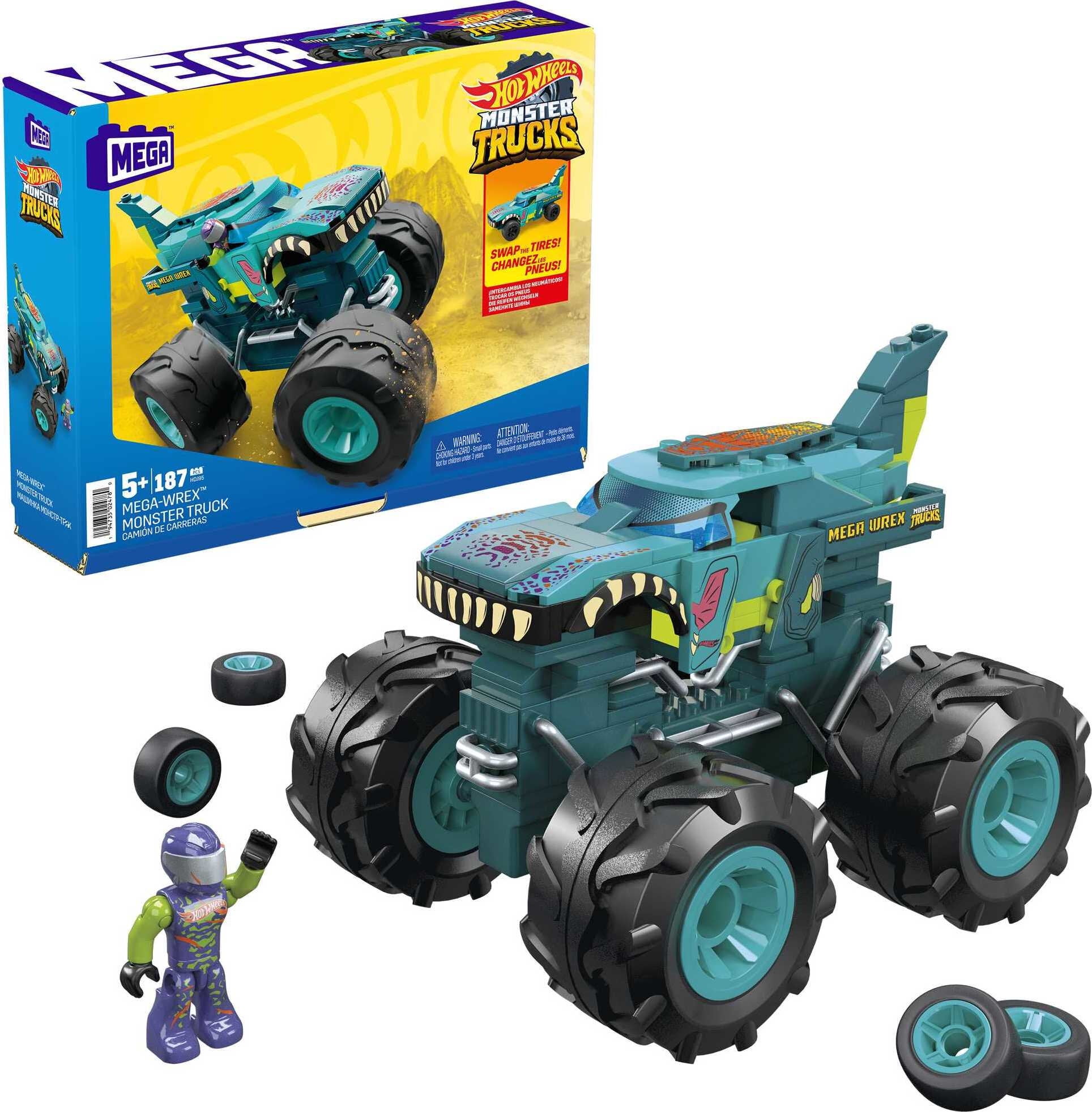 MEGA Hot Wheels Mega-Wrex Monster Truck Building Set with 1 Figure (187  Pieces)