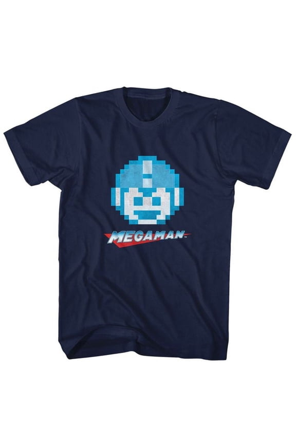 Mega Man Megaface Navy Adult T-Shirt