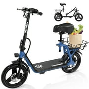 MEGA MOTION Electric Scooter Ebike, 400W Foldable Scooter with Seat 18.6MPH/7.8Ah battery, 14in Adult Electric Bicycle e scooter HS5