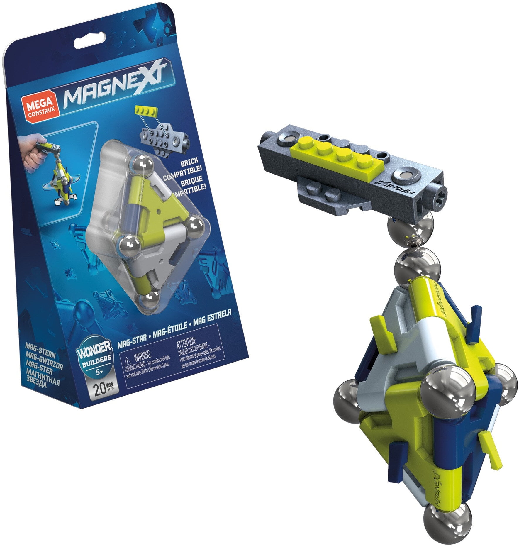 MEGA Magnext Mag-Star Construction Set with magnets, Magnetic Building Toys for Kids (20 Pieces)