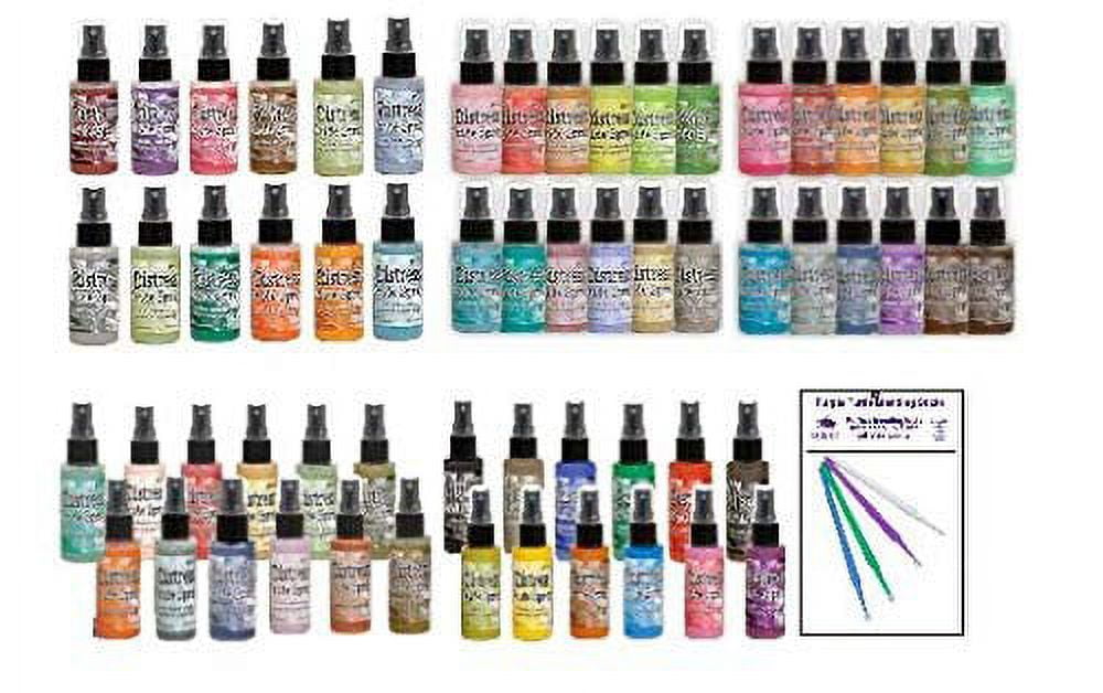 MEGA Oxide Bundle - Complete 2019 Tim Holtz Distress Oxide Collection of 60 Sprays with Bonus PTP Blending Sticks - Includes Newest Releases!