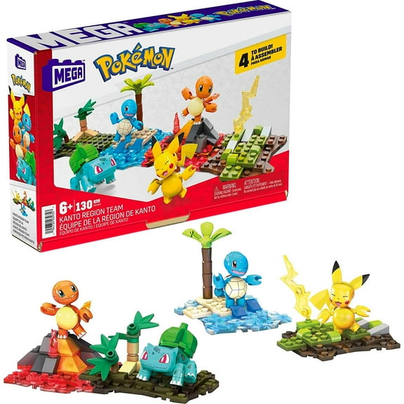 MEGA Pokmon Action Figure Building Toys Set, Kanto Region Team With 130 Pieces, 4 Poseable Characters, Gift Ideas For Kids