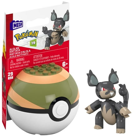 MEGA Pokémon Alolan Rattata Building Toy Kit, Poseable Action Figure (29 Pieces) for Kids, Plastic