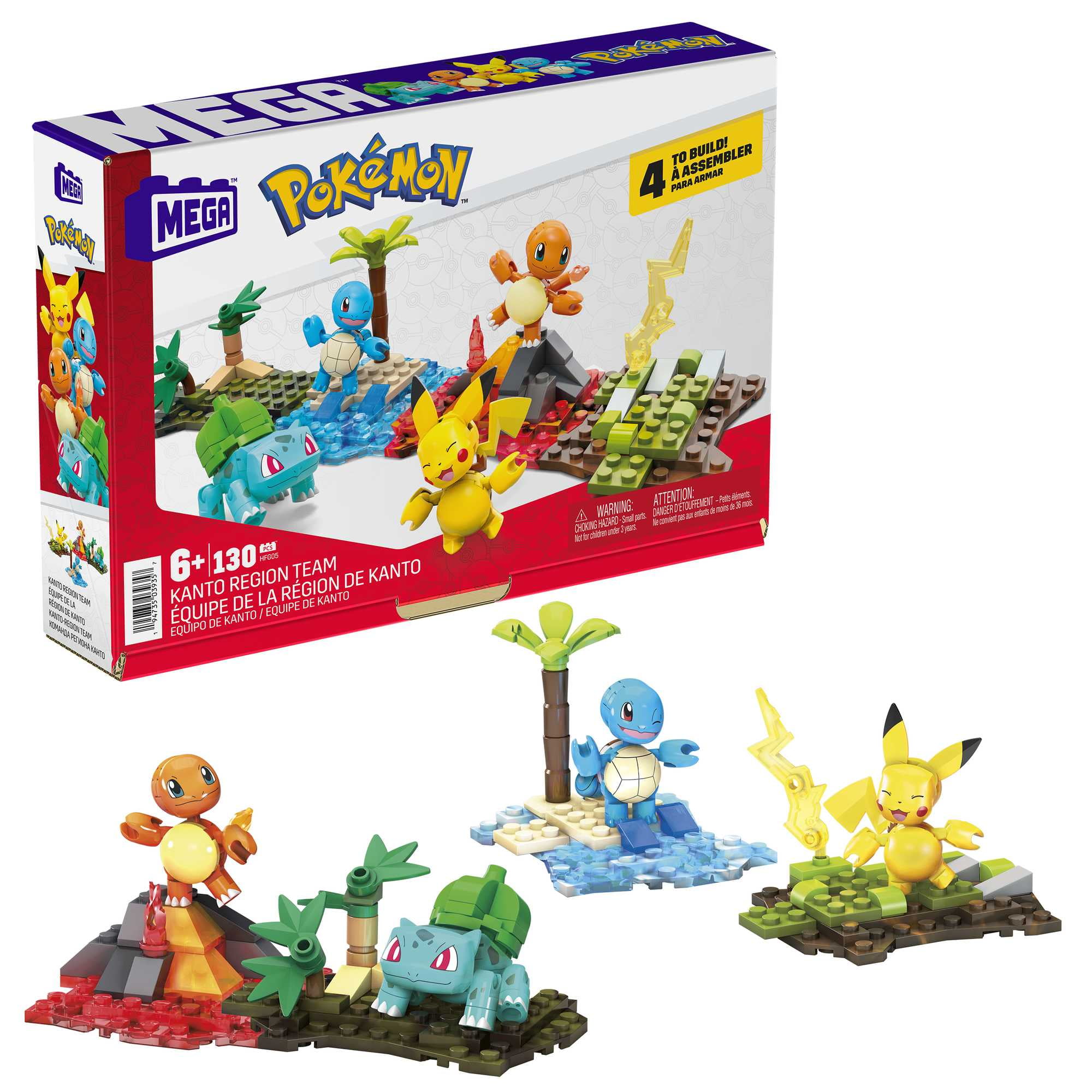 MEGA Pokmon Building Toy Kit Kanto Region Team with 4 Figures (130 Pieces), Ages 8 and up, Plastic