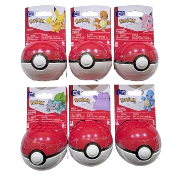 MEGA Pokmon Pok Ball Building Set, Includes Bulbasaur, Charmander, Ditto, Jigglypuff, Pikachu, Squirtle, Ages 6+ GFC85-963F