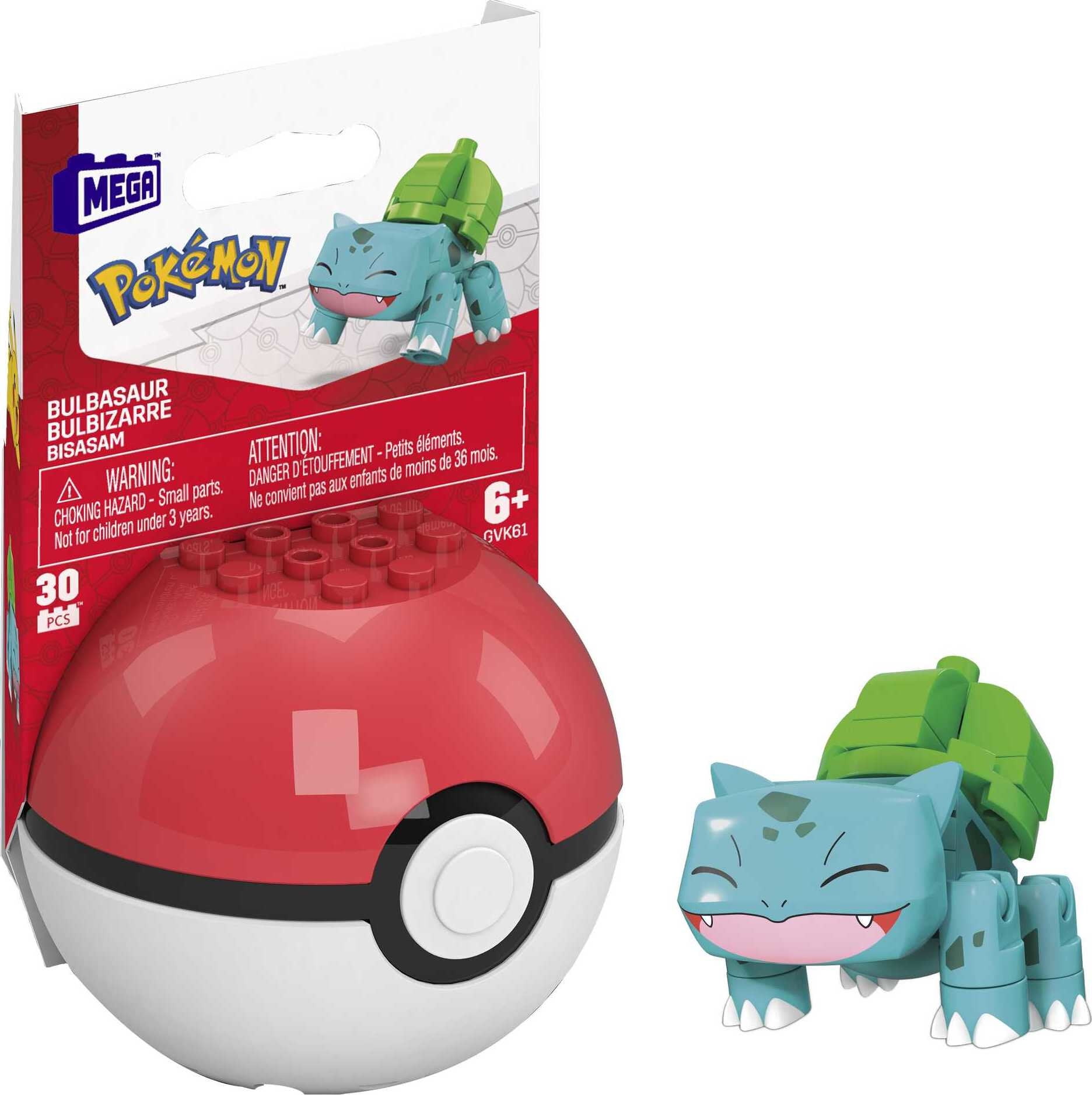 MEGA Pokemon Building Toy Kit Bulbasaur (30 Pieces) with 1 Action Figure  and Ball for Kids