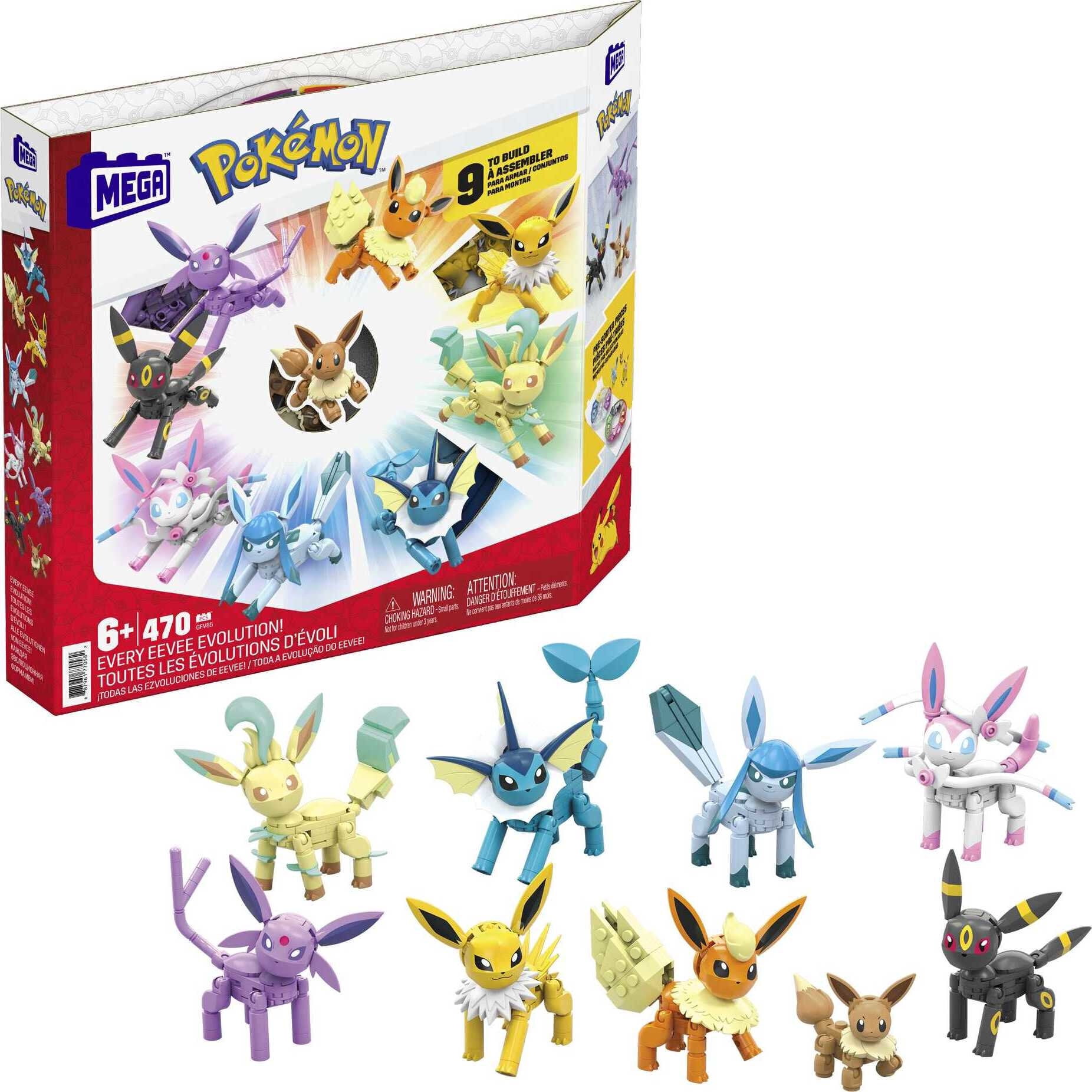 MEGA Pokemon Building Toy Kit Eevee Evolution Set (470 Pieces) with 9  Figures for Kids 