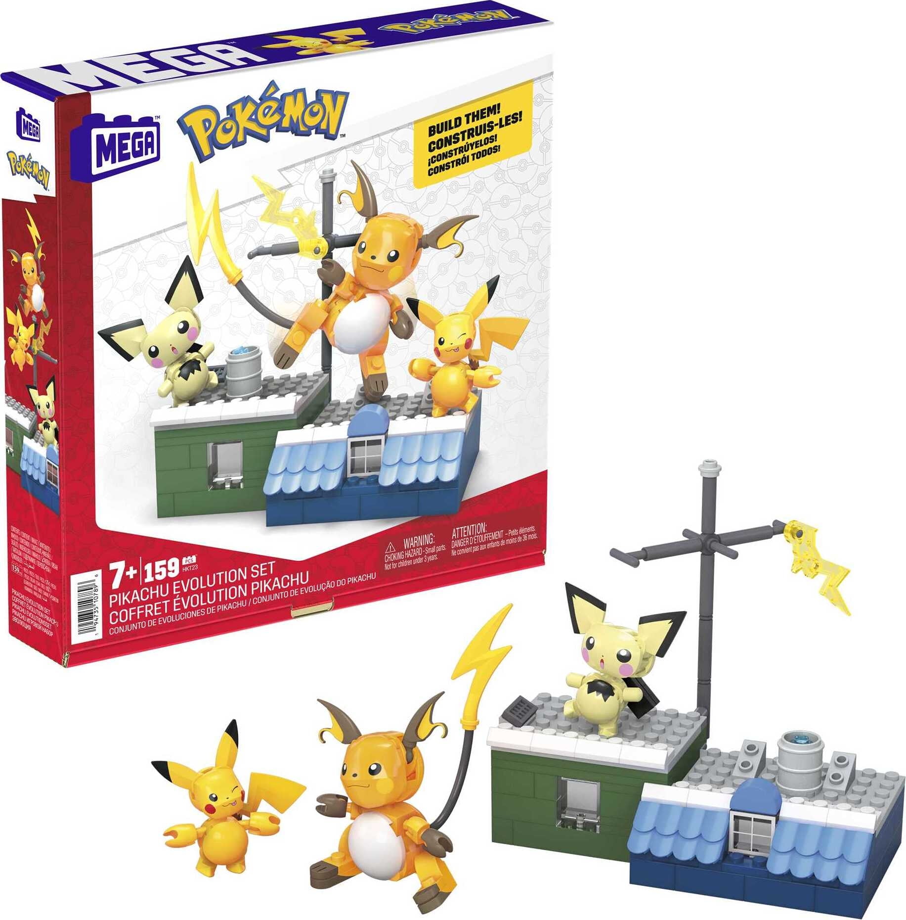 MEGA Pokemon Building Toy Kit Pikachu Set with 3 Action Figures (159 Pieces) for Kids