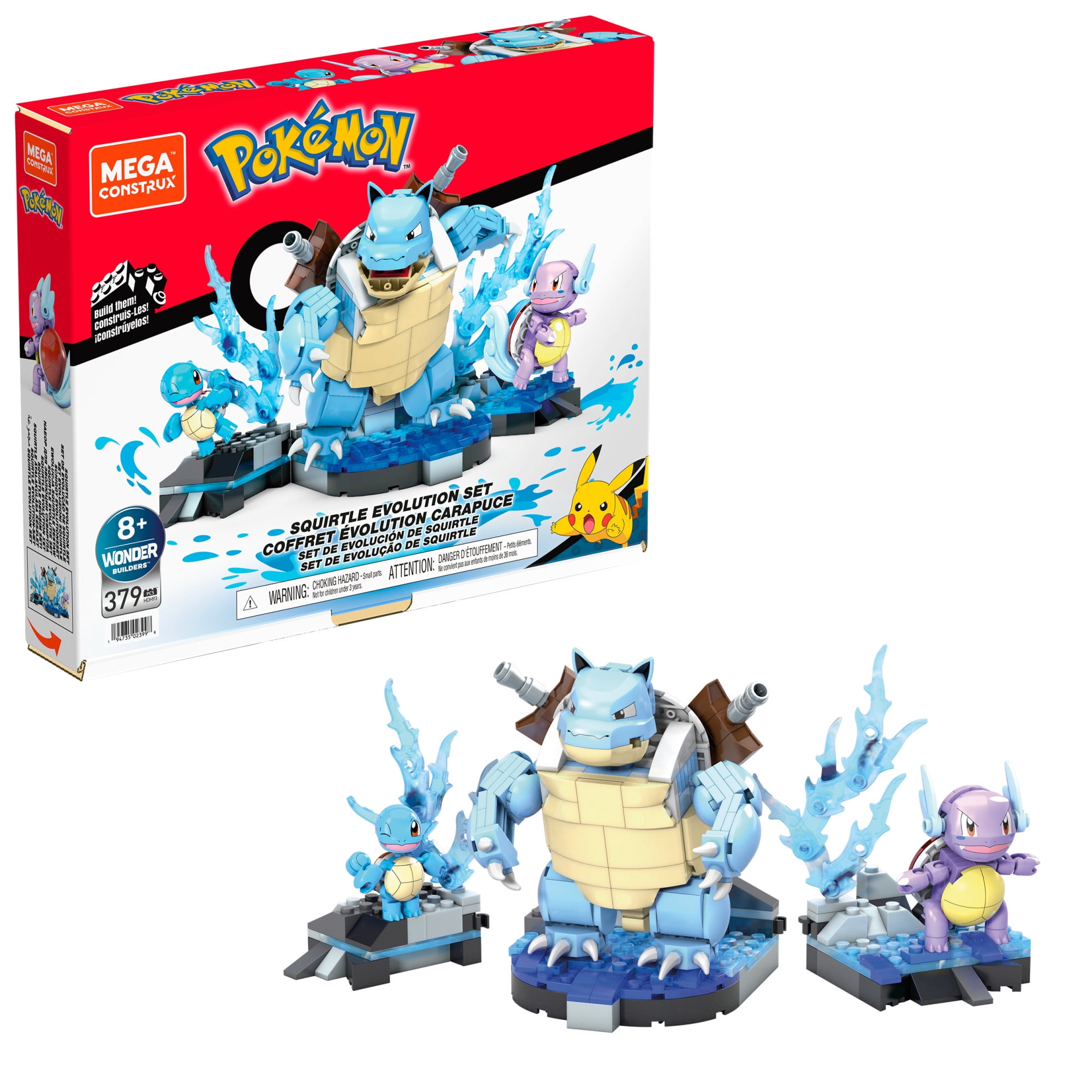 MEGA Pokemon Battle Evolution: Squirtle, Wartortle, Blastoise Building Toy Kit (379 Pieces) for Kids