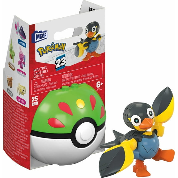 MEGA Pokemon Wattrel Building Toy Kit, Poseable Action Figure with Poke Ball (25 Pieces) for Kids