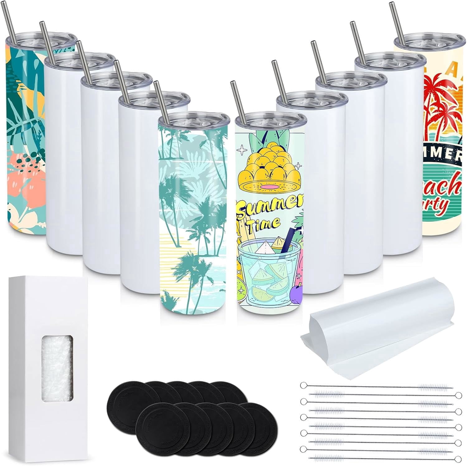 MEGADOO 20oz Double Wall Vacuum Insulated Tumbler, Stainless Steel Sublimation Blank, 10-Pack