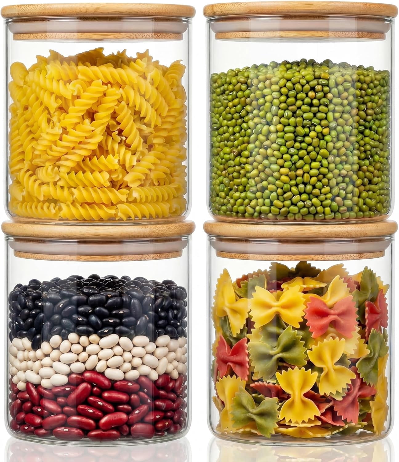 MEGADOO Glass Spice Jars with Bamboo Lids 4 Pack, 21oz Empty Spice ...