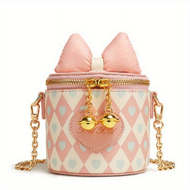 MEGASO Box Bag For Women Cute Bowknot Decor Crossbody Bag Love Print Cylinder Bucket Bag With Chain Strap FOR YOUNG LADY Walmart