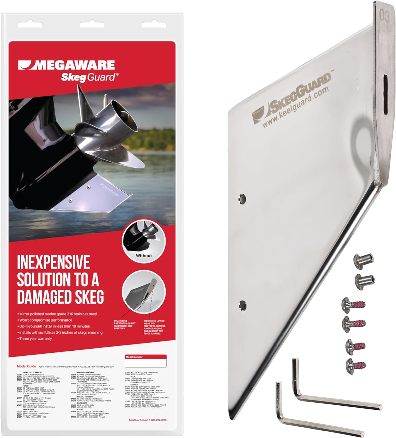 MEGAWARE KEELGUARD SkegGuard 27041 with Drain Hole - Protects Against ...